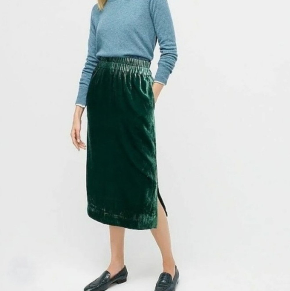 J Crew Pull On Black Velvet Preppy Midi Maxi Skirt w/Pockets Sz Small - Picture 8 of 9
